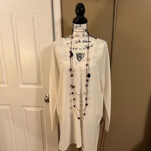 Lafayette 148 Bell Sleeve V-Neck  Top - Ivory XL